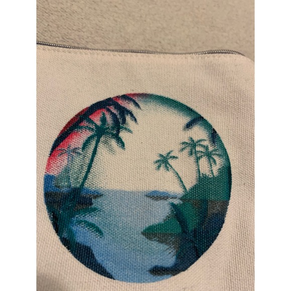 Mugler Angel Beach Zip NWOT Small Cosmetic Canvas Bag Beige Purple - Picture 2 of 8